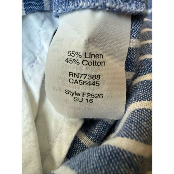 Madewell Linen Blend Striped One-Shoulder Ruffle Chambray Dress Size M - Picture 11 of 11